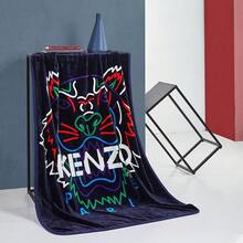 Kenzo Kleine Decke KRT-015S Modisches Muster Glatt und hautfreundlich Reichhaltiger Druck Sonnenwarmer Samt Sofortiges Modebewusstsein Bunte Tigerkopfdecke Blau