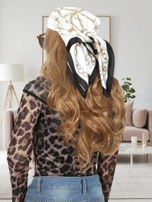 1条优雅黑白女士70厘米真丝方巾，夏季轻薄沙滩/休闲头巾，可搭配连衣裙 - 黑與白 - 查看 2