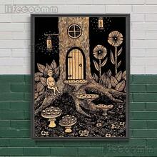 Baba Yaga Witch House Abstract Vintage Wall Art Canvas Painting Slavic Forest Witchcraft Cabin Art Poster Gift Optional Frame - Nhiều màu - Xem 19