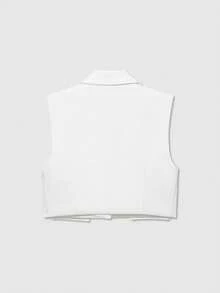 Women Solid Color Lapel Neck Casual Vest Jacket White Spring - White - View 2