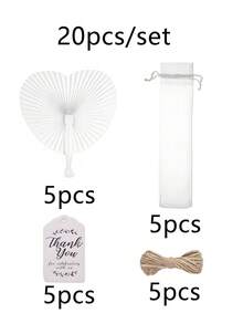 40 件 / 30 件 / 20 件 / 15 件白色折叠心形手持纸扇，婚礼手持扇套装，含带标签的欧根纱袋和黄麻绳，趣味 DIY，情人节新年礼物，家居装饰，适用于婚礼新娘送礼会装饰，婚礼回礼，派对回礼