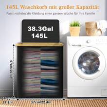 Schwarzer Wäschekorb mit Deckel, 4 Fächer, 145L, Wäschesammler mit 2 herausnehmbaren Wäschesäcken, Reise & Rollen, Wäschekorb, großer Schmutzwäschebehälter, Wäschekorb, Wäschebox, Wäsche