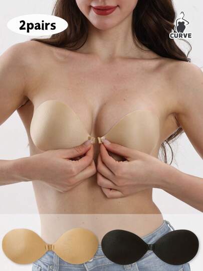 2/1 Pair Push Up Adhesive Strapless Bras, Women's Adhesive Invisible Push Up Silicone Bras, Suitable For Backless Wear, Plus Size Bras, Lift