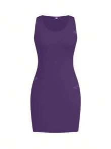 Vestito estivo da donna casual, monocolore, minimalista, senza maniche, maglietta, gonna, estivo, aderente, canottiera, bodycon, abito da spiaggia, abbigliamento