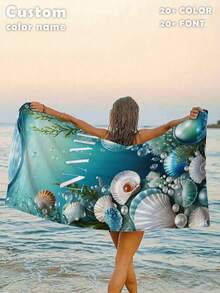 1pc Personalized Beach Towel - Made Of Polyester Fiber, Ocean & Shell Design, Super Absorbent & Quick Drying, Perfect For Beach, Swimming, Camping & Travel, Beach Essential | Beach Theme | Polyester Towel, Beach Accessories, Suitable For Wedding, Couples, Easter, Christmas, And As A Gift For Friends, Family, Couples' Wonderful New Year And Birthday - Multicolor - View 15