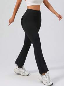 Pantalones deportivos de cintura alta con bolsillos cargo y acampanados, mallas de yoga y fitness que levantan el trasero para mujeres