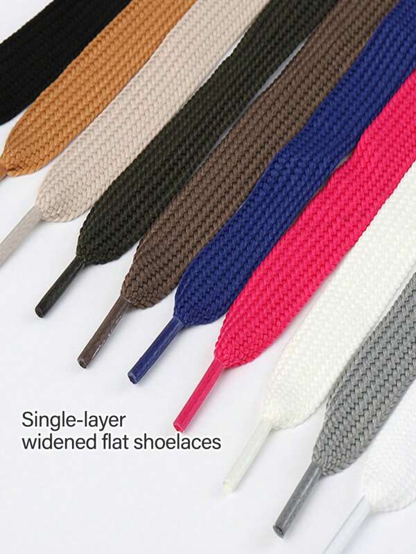Solid Color Flat Shoelaces, Polyester Woven Shoe Laces Unisex For Casual/Canvas Shoes
