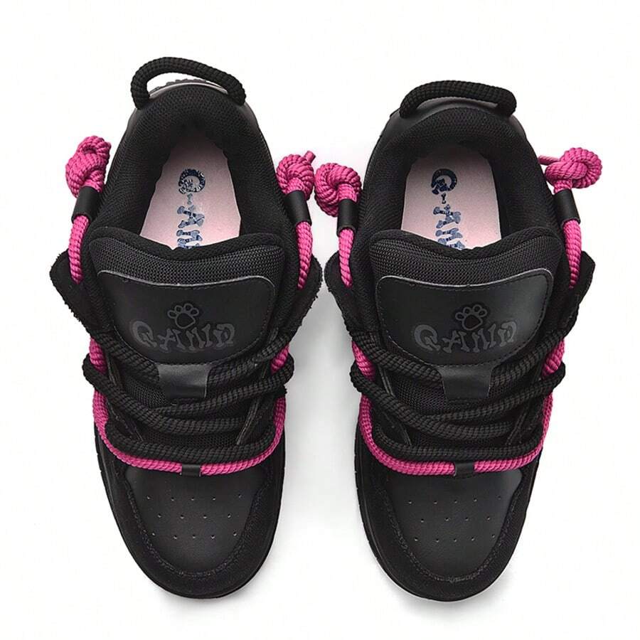 Q-AND Retro National Sports Shoes Thick Bottom Bread Shoes Height Increase Couple Style Comfortable Casual Board Shoes Men's Shoes - màu đen - Xem 1