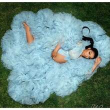 1pc  Floral    Party  Elegant    Mesh Fabric    Knot  Ruffle Hem    Maternity Dress  Wedding    Summer Fall Spring Winter  Ruffles  Long Sleeves  Kimono  Pregnant Gowns For Photoshoot  Plus Size  Gift For Valentine Day