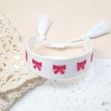 1 pieza Pulsera de la amistad bordada a mano de estilo bohemio con moño, accesorio de moda adecuado para familia, amigos, estudiantes, regalos, fiestas, viajes y uso diario