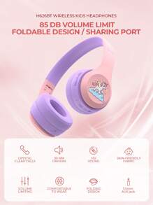 havit Słuchawki dla dzieci z portem udostępniania, bezprzewodowe słuchawki dla dzieci, poziom głośności chroniący słuch 85 dB, przyjazne dla skóry słuchawki nauszne z wbudowanym mikrofonem do iPada/tabletu/samolotu, niebieskie, czas odtwarzania 18 godzin