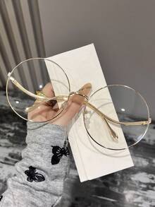 1pc Women/Men's New Full-Rim Round Glasses, Minimalist Large Frame Metal Temples, Fashionable & Luxurious, Suitable For Daily Wear And Party Decoration - Multicolor - View 9