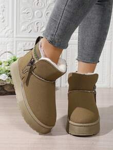 Jesień/zima Nowe haftowane boho stylowe damskie okrągłe palce platforma grube dno antypoślizgowe ciepłe podszewka haftowane wykończenie zamek błyskawiczny z boku spersonalizowany projekt wysokiej jakości śniegowce, odpowiednie do domu, na co dzień, na zewnątrz, randki, imprezy, narciarstwo