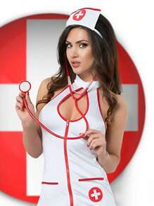 Set costum de asistentă sexy: bandă încrucișată, stetoscop, lenjerie intimă pentru femei, accesorii pentru petrecere de Halloween cosplay și recuzită de machiaj interesantă pentru festival, stil de bază.