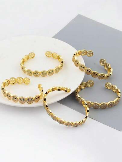 سوار مطلي بالذهب مرصع بالكامل بالألماس، مجوهرات أنيقة للارتداء اليومي للنساء