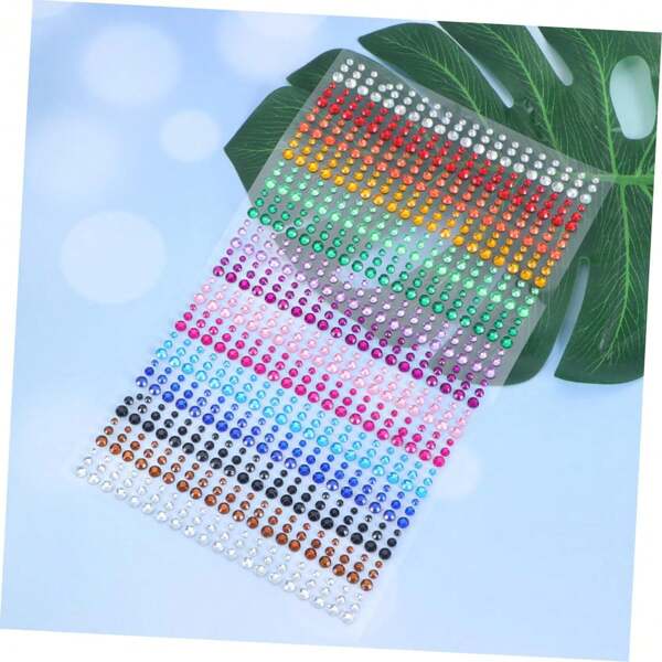 900pcs Rainbow Rhinestone Diamond Stickers, Reusable Self-Adhesive Acrylic Polka Dot Embellishments, Shimmery Finish, 15 Colors, For Makeup, Stage, DIY Crafts, Plastic Surface Compatible