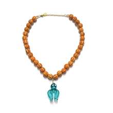 1 peça de colar com pingente de contas de vidro esmaltado, feito à mão, estilo boêmio de férias, colar versátil para praia e praia, contas de cerâmica misturadas, oceano tropical, corrente para clavícula