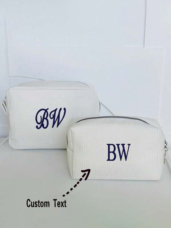 Personalized Waffle Travel Makeup Bag - Graduation Season Return Gift Customized Letter Makeup Bag, Embroidered Toilet Bag, Bridesmaid Gift, Wedding Gift, Ladies Gift, Makeup Bag,All-Purpose,Large Capacity,Versatile,Multifunction,Colorful,Cute,Adorable,Contracted,Funny,Kawaii,Y2K,Minimalist,Commuting,Business Casual,Basics,Custom,Personalized,Unique,Customized,Ideal Gifts For Him,Ideal Gifts For Her,Her,Family,Friends,Girlfriend,For Anniversaries,For Birthdays,For Holiday/ Vacation,For Outdoors/Outings/Travel/Hiking/Stadium/Sports/Climbing,For Business/Commute/Work/Office