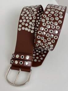 1 件宽朋克铆钉眼腰带，不对称 Y2K Baddie Aesthetics 轻质多功能皮带