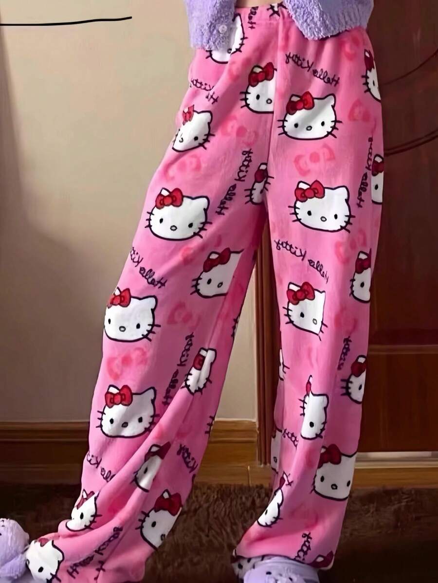 Sanrio 1 Peça da Série de Personagens Sanrio - Calça para Meninas Adolescentes. Calça Folgada Feminina, Estilo Cartoon & Calça de Pijama de Verão Fofa. Excluindo Manga Curta. É um Vestuário Casual Doméstico Que Também Pode Ser Usado Externamente.