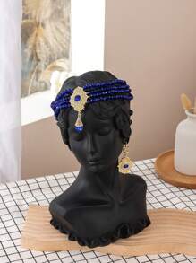 Luxuriöses Braut-Kopfschmuck-Ohrring-Set im orientalischen Stil, handgefertigter Perlen-Rhombus-Anhänger, funkelndes Hochzeitskleid-Schmuckset