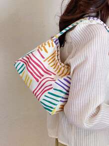 1 pieza Nuevo bolso pequeño cuadrado multicolor de rayas, bolso de hombro, bolso cruzado para mujeres jóvenes, estudiantes y damas de oficina, apropiado para diario, casual, compras, de gran capacidad y adecuado para teléfono, llaves, monedas, paraguas