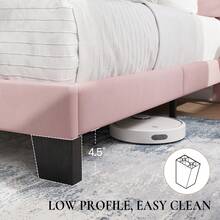 SHA CERLIN Twin/Full/Queen/King Platform Bed Frame With Velvet Upholstered Headboard, Sturdy Wooden Slats, No Box Spring Needed, Pink - 粉色 - 查看 6