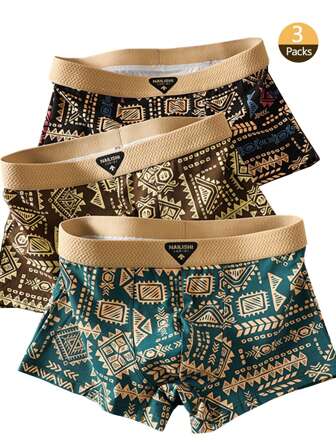 3pcs Men'S Boxer Briefs - Breathable, Stretchy, And Comfortable Casual Underwear With Intricate Geometric Patterns, Perfect For Daily Wear Or Sports, Comfortable Underwear