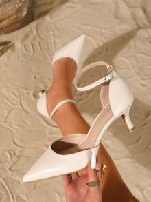 On feet& in love 2025秋冬季女士时尚优雅尖头镂空绑带高跟鞋，适合搭配连衣裙，优雅，猫跟，婚礼服饰 - 杏色 - 查看 3