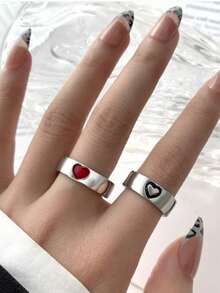 2 件情侣锌合金星空、蝴蝶、心形开口戒指