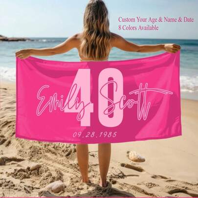 1pc 29″X58″ 31″X71″ Personalized Birthday Vacation Beach Towel, Custom Birthday Party Gift, 50th Birthday Gift For Mom, Birthday Cruise Gift, Birthday Squad