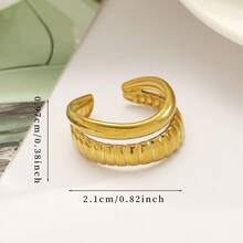 1 件时尚朋克风格编织几何双层空心不锈钢戒指，18K 镀金贝壳纹理双层设计，男女通用，适合日常佩戴，送给朋友的礼物