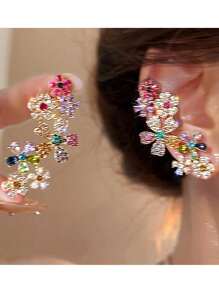 1 Pair Fashion Party Colorful Floral Crystal Ear Cuff Earring , Bling Glass Luxury High-End Niche Design Earring Clip Cartilage Unique Beautiful Exaggerated Elegant Women Earrings