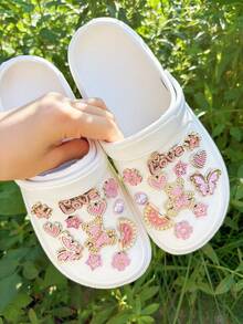 24 件/包金色闪光熊、字母、蝴蝶、西瓜、心形鞋饰，适用于洞洞鞋、凉鞋、沙滩鞋、花园鞋 DIY 配件 - 彩色 - 查看 4