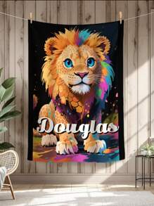 1 Pieza Manta con nombre personalizado de tigre - Manta de franela suave y ligera con diseño de león joven lindo, cálida y acogedora para sofá, cama, campamento y oficina - Personalizada con su nombre, manta de campamento acogedora con nombre personalizado, manta ligera