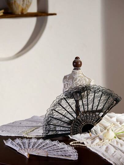 Cirelle 1pc New Chinese Vintage Black Lace Folding Fan Cheongsam Fan Tasseled Old-Fashioned Style Best, Rama Comfort Home, Chinese New Year Decor, Office Room/Study Room Supplies, Wedding Decor, B&B Decor, Gifts For Parents, Gifts For Teacher, Special Gift