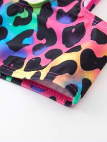 Young Girls Leopard Print Bow Decor Halter Bikini Top And Triangle Bottoms 2Pcs Set - Red - View 7