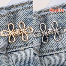 2/4pcs Four-Leaf Clover Buckle Waist Adjusters, Sewingless Adjustable Waistband, Detachable Pants Clips Fit For Various Pants