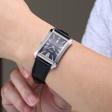 BERNY Men's Genuine Leather Strap Business Dress Watch-Minimalist Easy-To-Read Dial,Columnar Hour Markers,Vintage Trapezoidal Case,Date Window,30M Water-Resistant Quartz Watch For Office & Formal Events - 黑色 - 查看 8