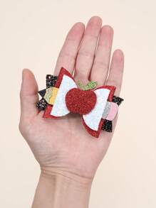 Set de 4 lazos para el cabello con forma de lápiz de manzana brillante para niñas para volver al colegio, con pinzas de caimán, coloridos y brillantes, accesorios para el cabello para el primer día de clases, regalo para estudiantes del nuevo semestre, pasadores para el cabello para adolescentes