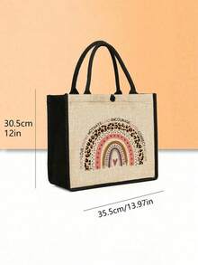 Teacher Appreciation Gift Large Capacity Fashion Tote Bag With 'Rainbow 'and"Teacher" Print, Black Linen Coin Purse,Cosmetic Bag, Lining, And No Closure - Perfect For Educators And School Staff,Teacher's Thank-You Gift, Stylish Casual Accessories For Outings, Vacations, Daily Commute - Khaki - View 5