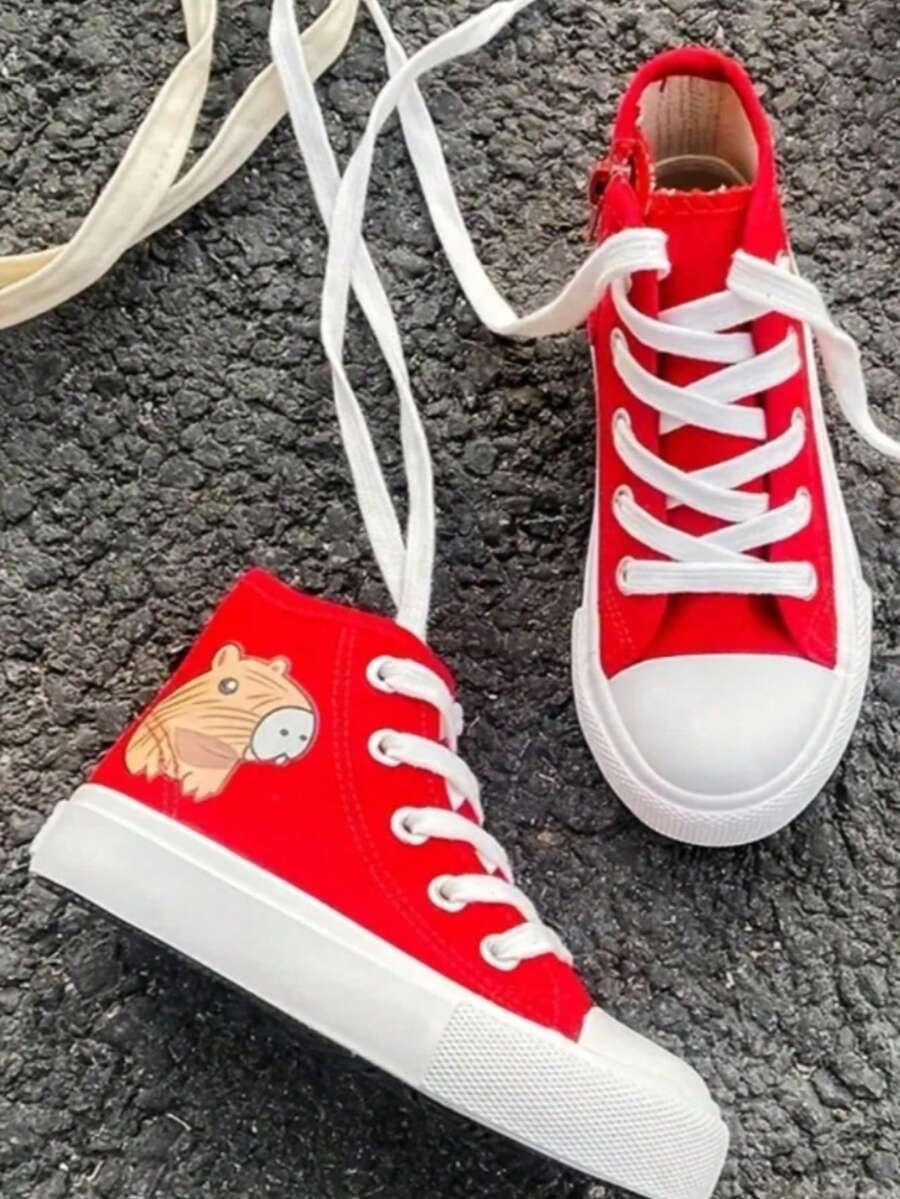 Zapatos de lona zapatos deportivos niños y niñas unisex casual para primavera y otoño, zapatillas rojo negro y blanco 12-21mx capibara - Rojo - Ver 1