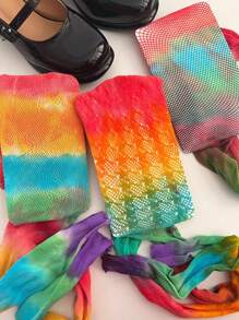 1 par de medias de rejilla de colores para mujer, finas y transparentes para el verano, con diseños de corazones y pata de gallo, medias de encaje con rayas y degradado en rojo, mallas delgadas de arcoíris