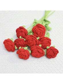 10 piezas de flores de rosa de ganchillo hechas a mano, regalo del Día de San Valentín, flores artificiales tejidas eternas, flores de simulación de punto, flores preservadas, mejor regalo para el Día de Navidad, cumpleaños, bodas, graduaciones, Día del Maestro. Adecuado para la decoración del hogar en restaurantes, decoración de habitaciones, dormitorios, regalos festivos y decoración navideña del hogar. Decoración navideña