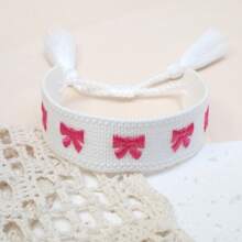 1 pieza Pulsera de la amistad bordada a mano de estilo bohemio con moño, accesorio de moda adecuado para familia, amigos, estudiantes, regalos, fiestas, viajes y uso diario