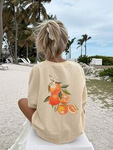 1pc Girls Young Casual Colorful Printed Round Neck Short Sleeve T-Shirt, Summer Student Streetwear - Imaginative And Self-Expressive Graphic Tee - Apricot - View 7