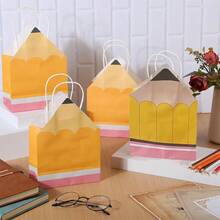 12 个创意铅笔形礼品袋，8.27*5.9*3.15 英寸 返校糖果袋、零食礼品纸袋、生日派对礼品袋、返校礼品盒、铅笔袋、教师答谢礼品袋、铅笔形教师礼品袋、大容量迷你教师礼品袋（带手柄） - 彩色 - 查看 9