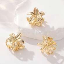 3 件套优雅百搭几何设计锌合金发夹，适用于盘发和刘海，女士发饰花朵发夹，学校用品，大学 - 金色 - 查看 3