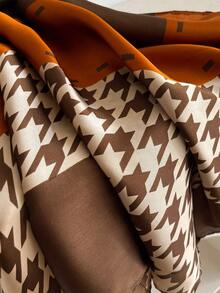 1pc Women Printed Silk-Like Robe Set, Beach Cover Up With Scarf, Summer Beach & Sun Protection For Dress - Brown - View 4