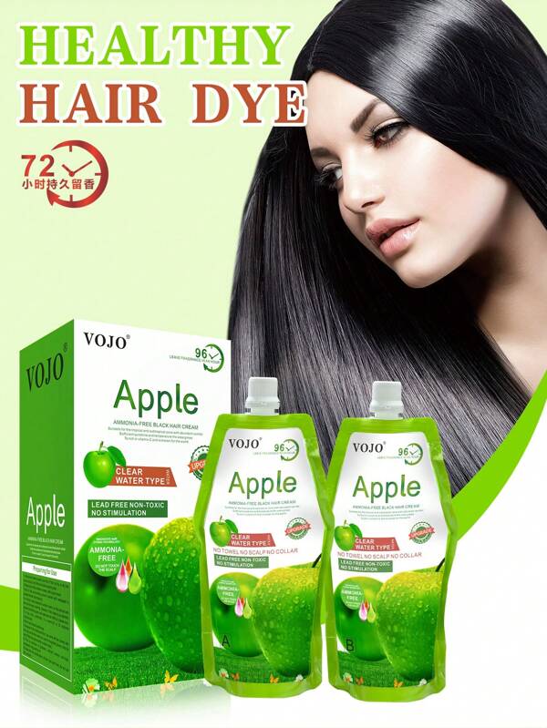 VOJO VOJO Tinta de Cabelo com Maçã 1000ml com Peróxido de Leite + Pasta Tintora, Tinta de Cabelo Preta de Ação Rápida para Uso em Salão